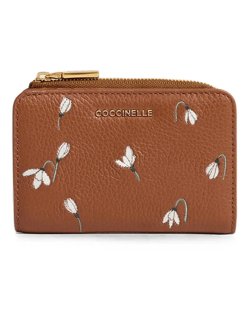 Coccinelle Kleines Metallic-Portemonnaie mit Blumenstickerei - Braun Braun