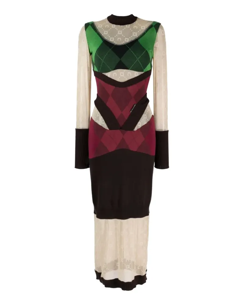 Marine Serre Midikleid mit Einsätzen aus Argyle-Strick - Grün Grün