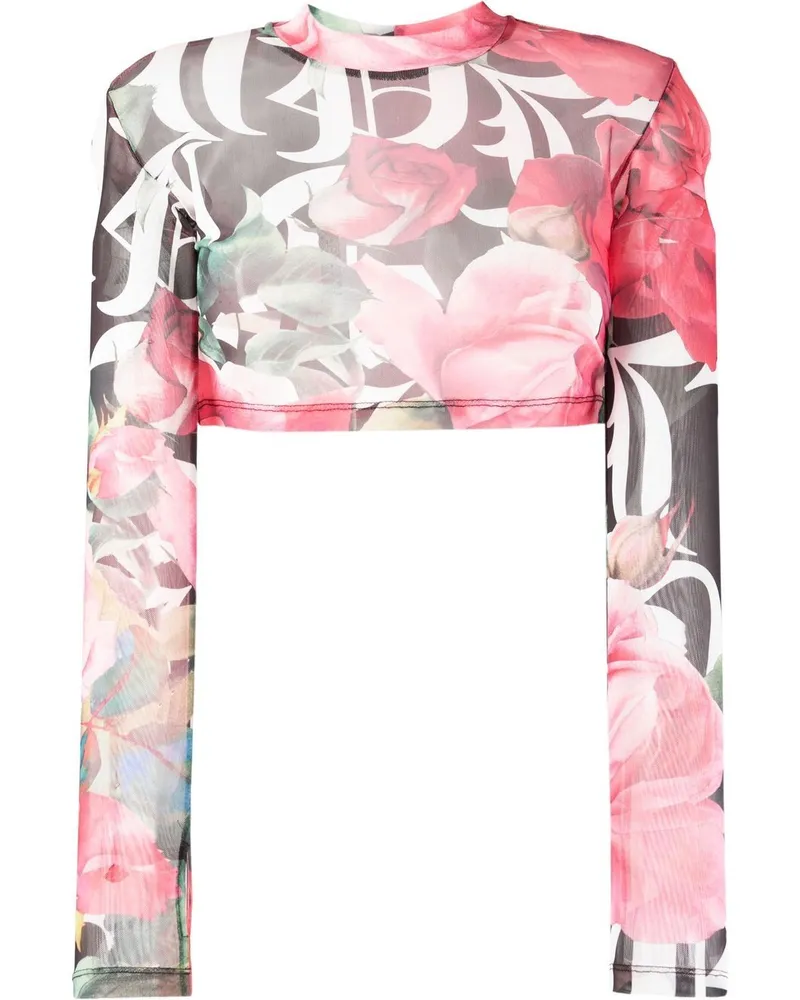 Philipp Plein Geblümtes Cropped-Oberteil - Rosa Rosa