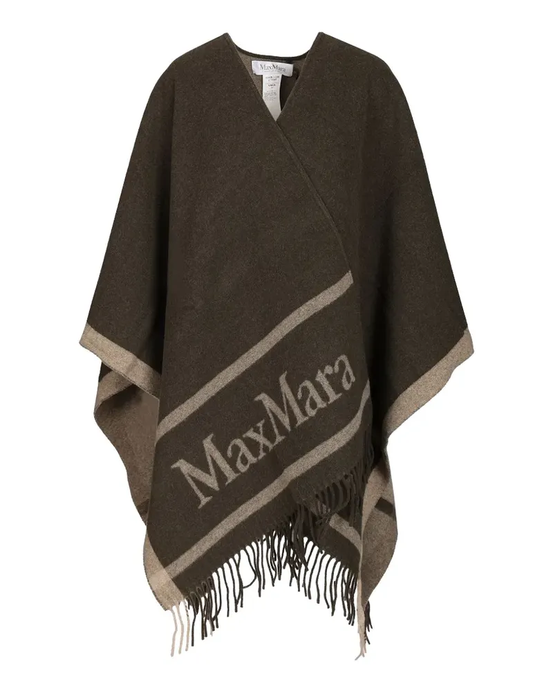 Max Mara logo-jacquard fringed-hem poncho - Braun Braun