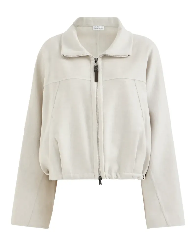 Brunello Cucinelli hand-crafted bomber jacket in virgin-wool double-cloth with monili - Nude Nude