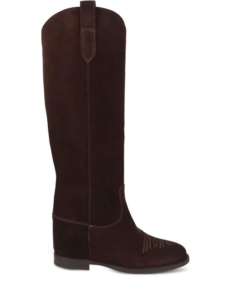 Via Roma 15 Bestickte Stiefel aus Wildleder - Braun Braun