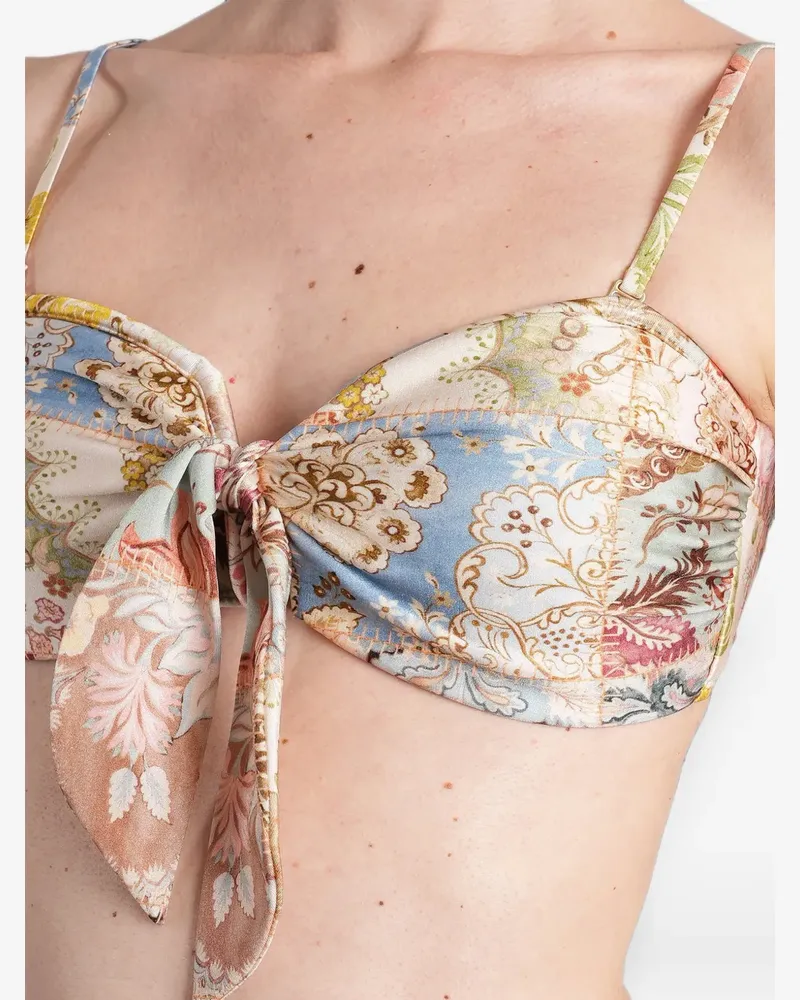 Zimmermann patchwork-print bikini top - Nude Nude