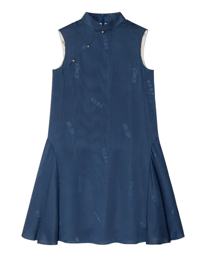 Shanghai Tang mandarin-collar silk mini dress - Blau Blau