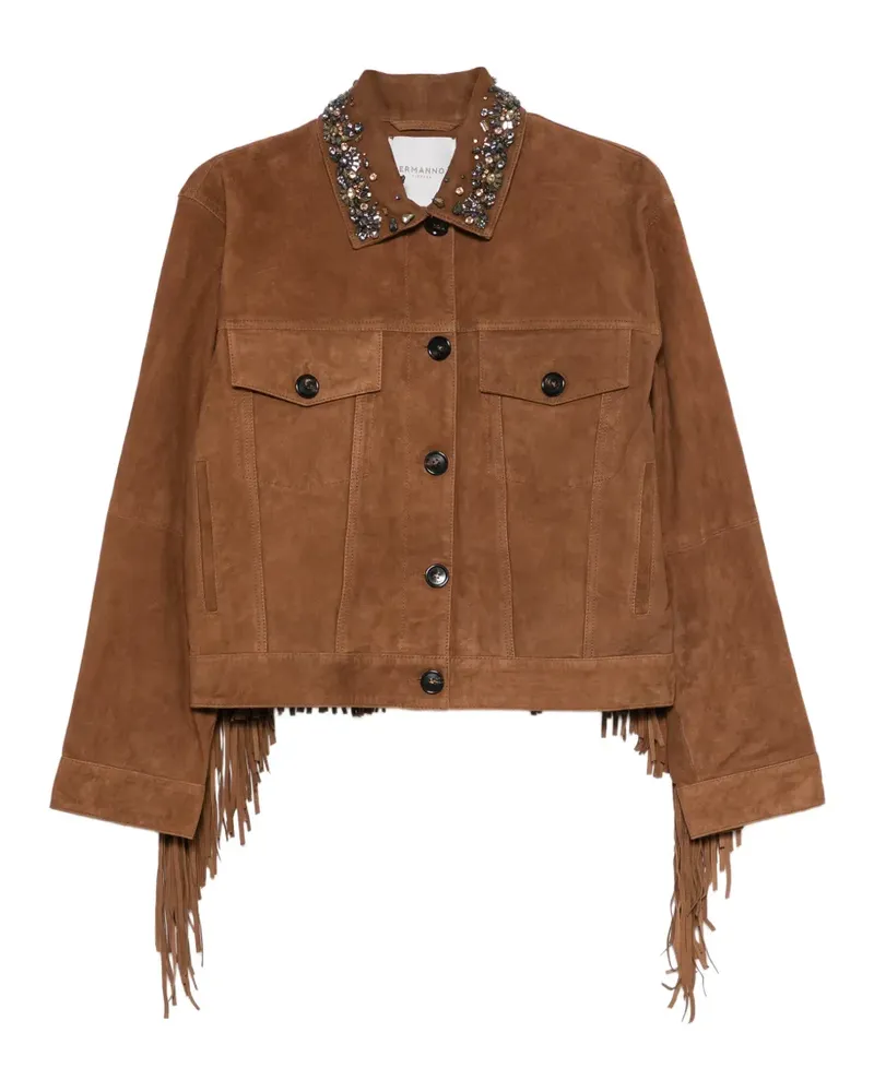 Ermanno Scervino crystal-embellished fringed-detail jacket - Braun Braun
