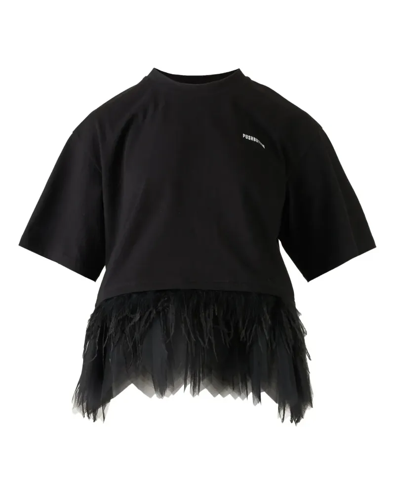 pushBUTTON T-Shirt mit Federbesatz - Schwarz Schwarz