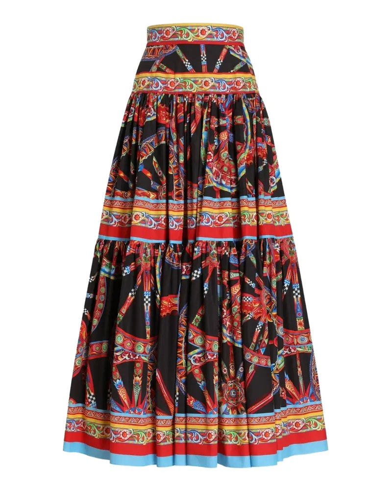 Dolce & Gabbana Langer Rock aus Popeline mit Carretto-Print - Schwarz Schwarz