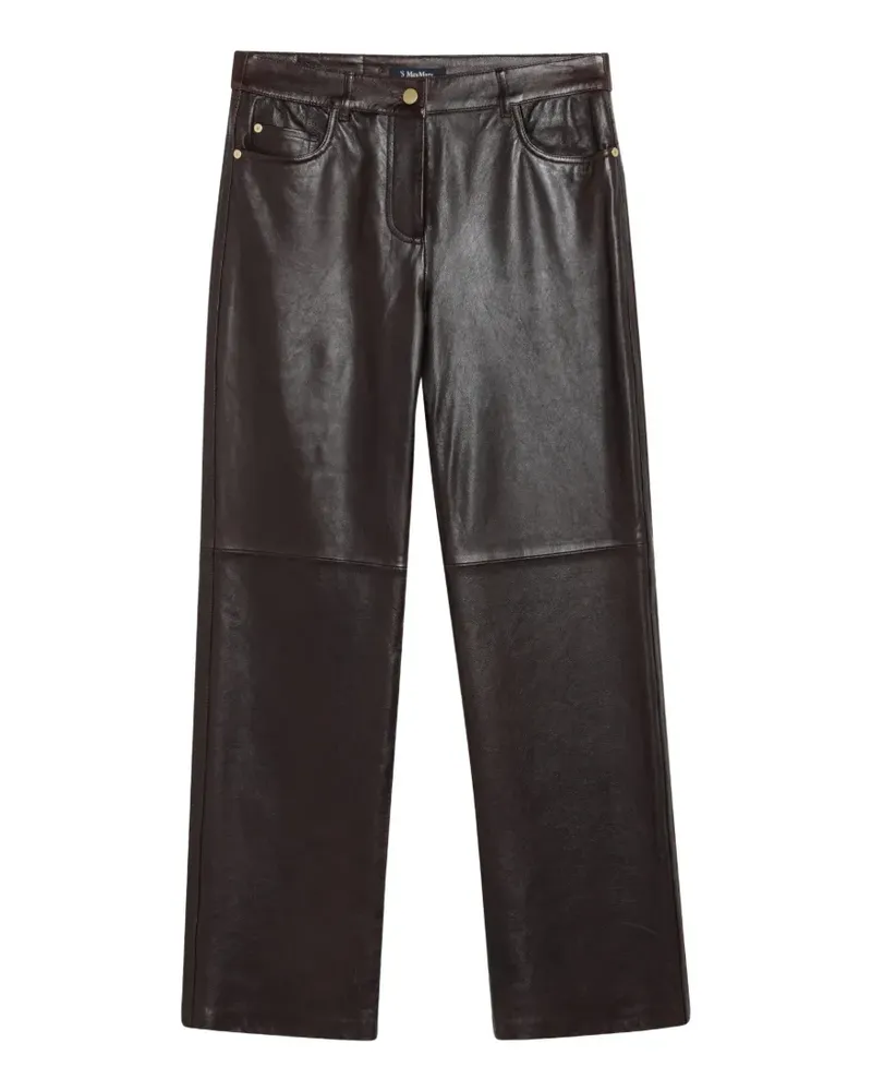 Max Mara Lederhose mit geradem Bein - Braun Braun