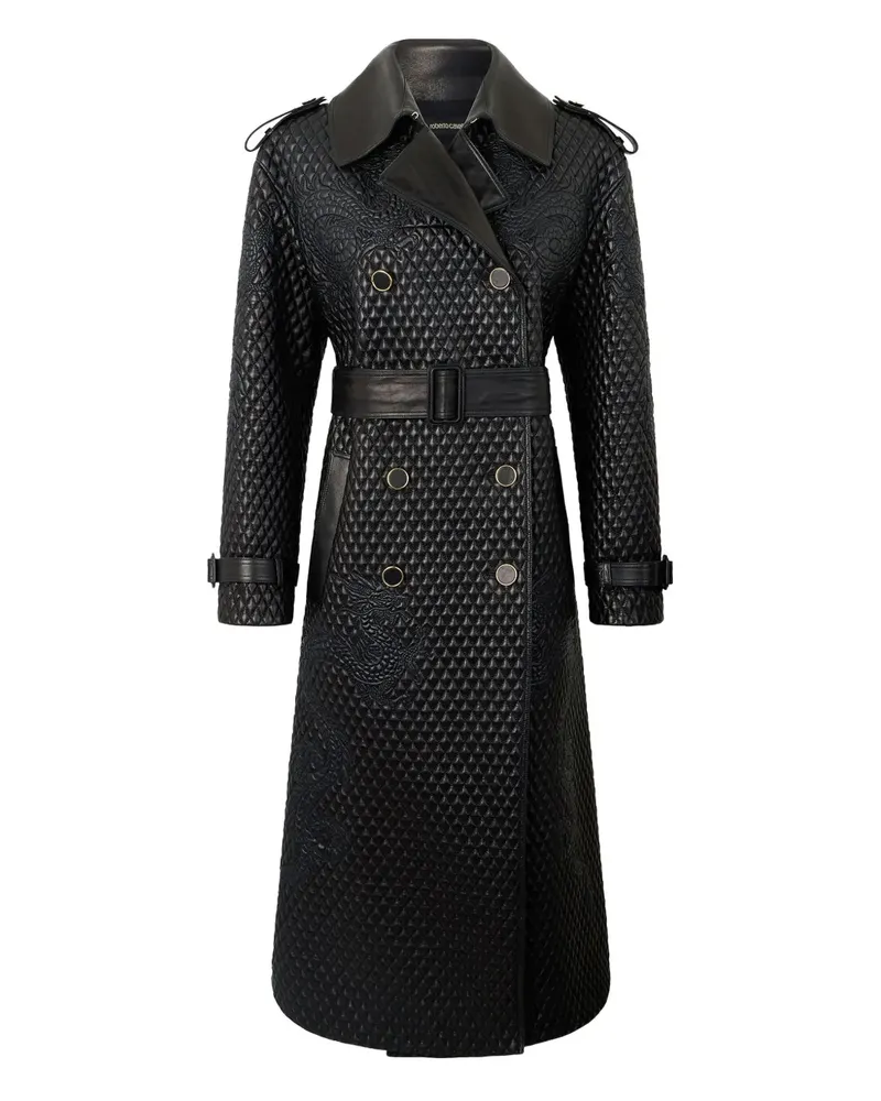 Roberto Cavalli Gesteppter Mantel mit Drachenstickerei - Schwarz Schwarz