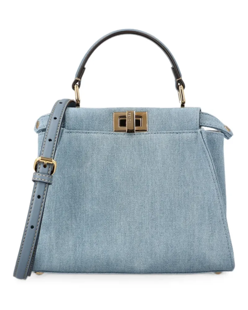 Fendi mini Peekaboo embroidered denim tote bag - Blau Blau