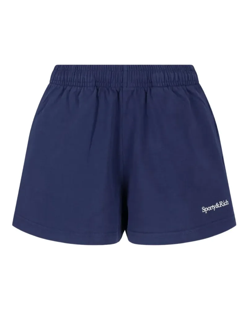 SPORTY & RICH Lucy Serif logo-print cotton shorts - Blau Blau