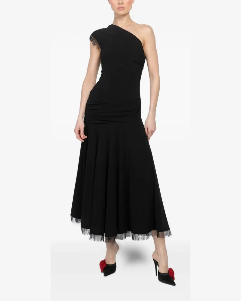 Brandon Maxwell fringe one-shoulder midi dress - Schwarz Schwarz