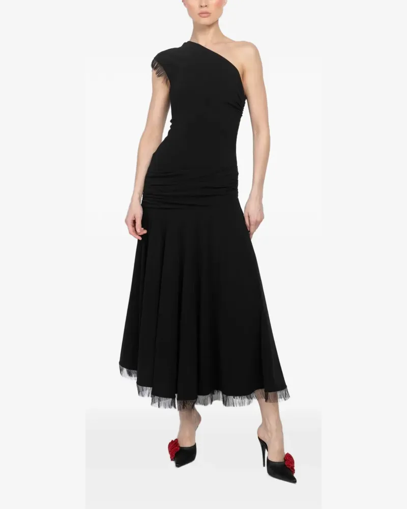 Brandon Maxwell fringe one-shoulder midi dress - Schwarz Schwarz