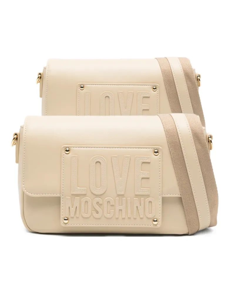 Moschino embossed-logo flap-top cross-body bag - Nude Nude