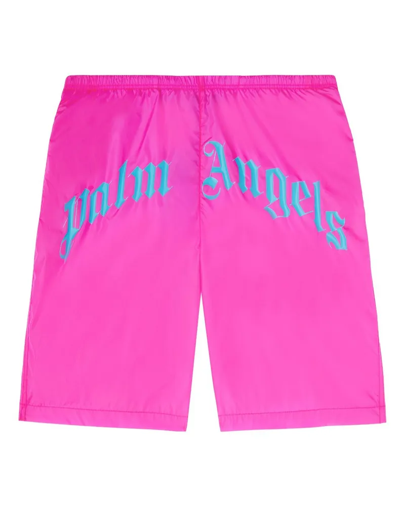 Palm Angels Badeshorts mit gebogenem Logo - Rosa Rosa