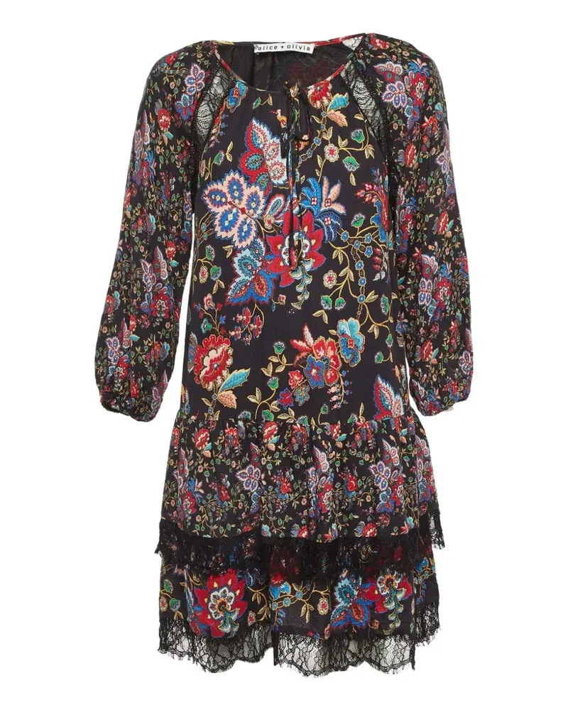 Alice + Olivia floral-print lace-inset dress - Schwarz Schwarz