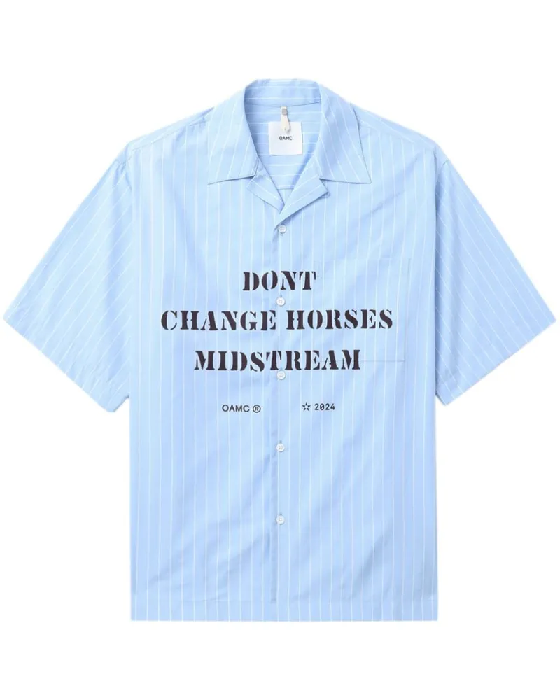 OAMC Gestreiftes Hemd mit Slogan-Print - Blau Blau