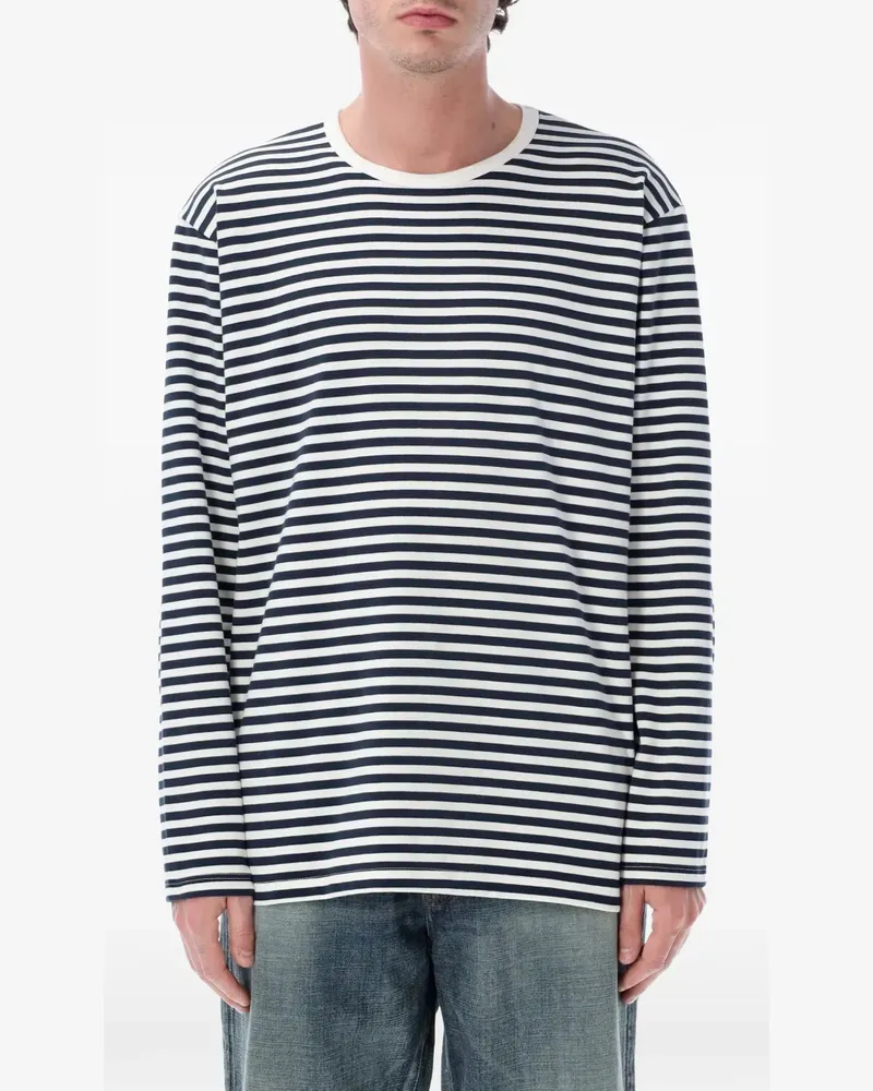 nanamica Gestreiftes Langarmshirt - Blau Blau