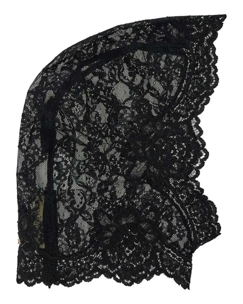 Valentino Garavani Kapuze aus Blumenspitze mit Logo-Detail - Schwarz Schwarz