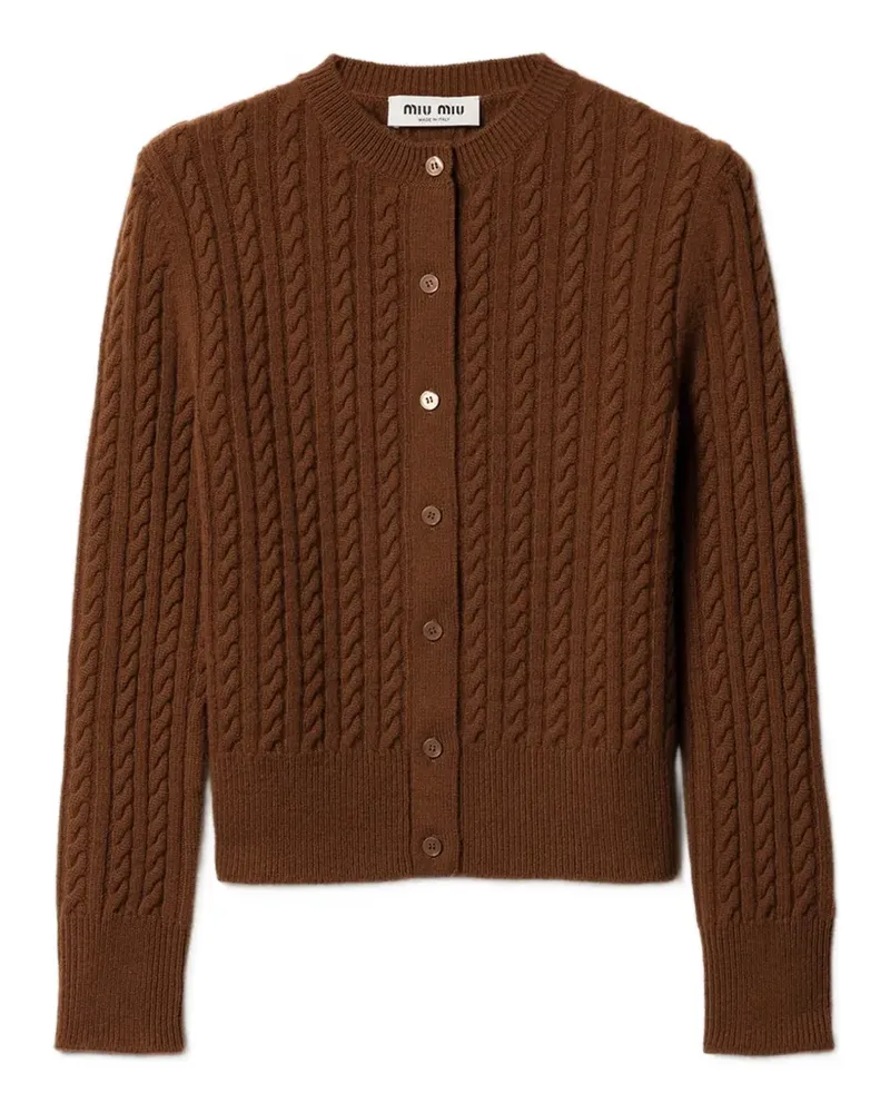 Miu Miu cable-knit logo cardigan - Braun Braun