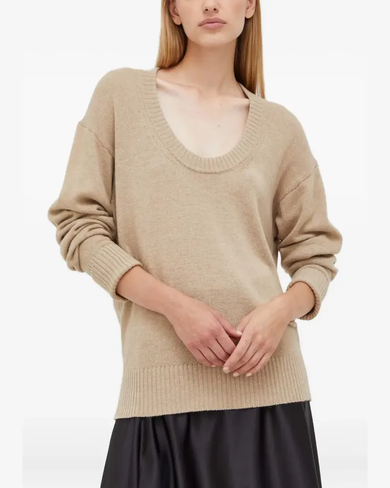Trussardi U-neck ribbed sweater - Nude Nude