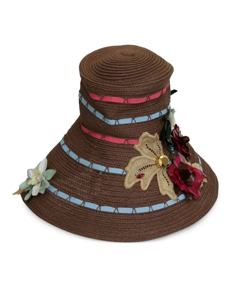 Dolce & Gabbana Sonnenhut mit Blumenapplikation - Braun Braun