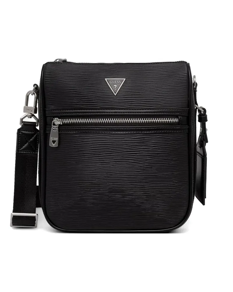 Guess Milano logo-plaque textured messenger bag - Schwarz Schwarz