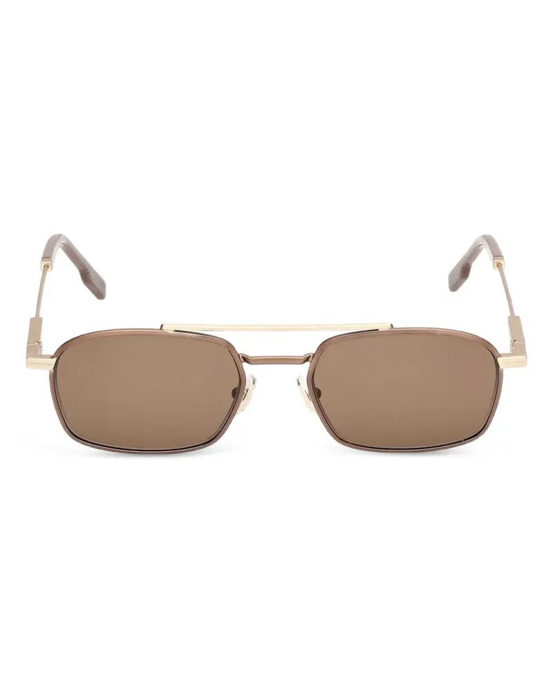 Ermenegildo Zegna Eckige Sonnenbrille mit Doppelsteg - Gold Gold