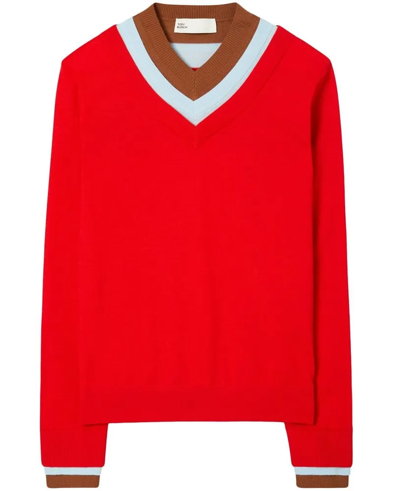 Tory Burch Pullover in Colour-Block-Optik - Rot Rot