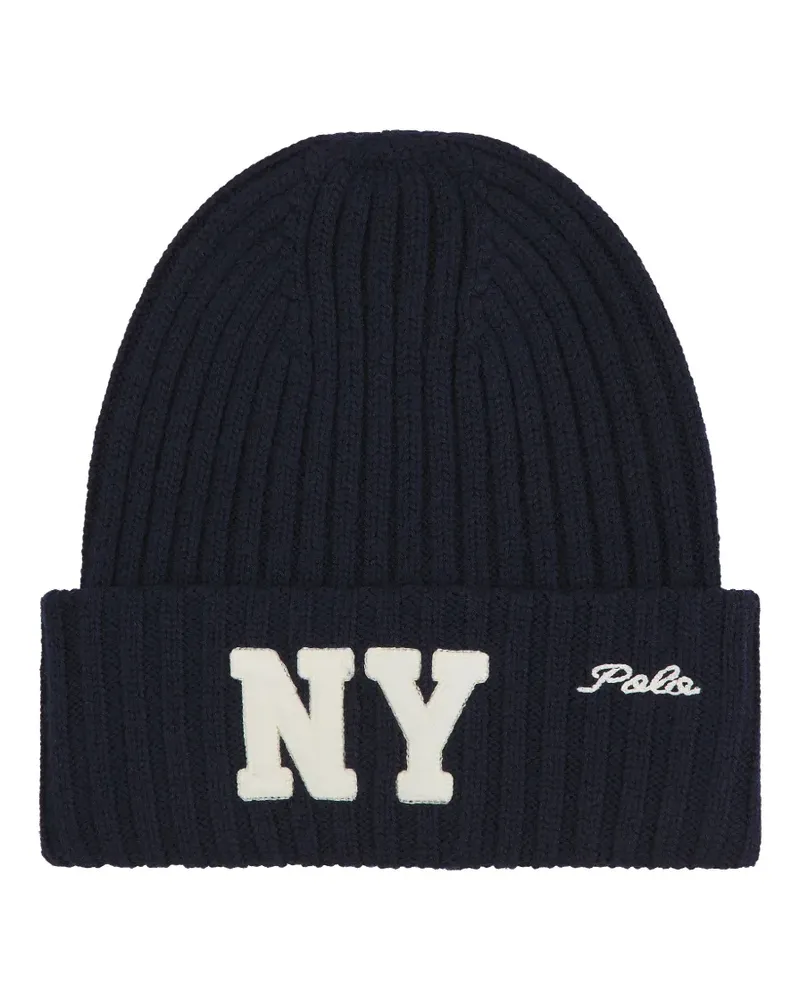 Ralph Lauren Gerippte NY Beanie - Blau Blau