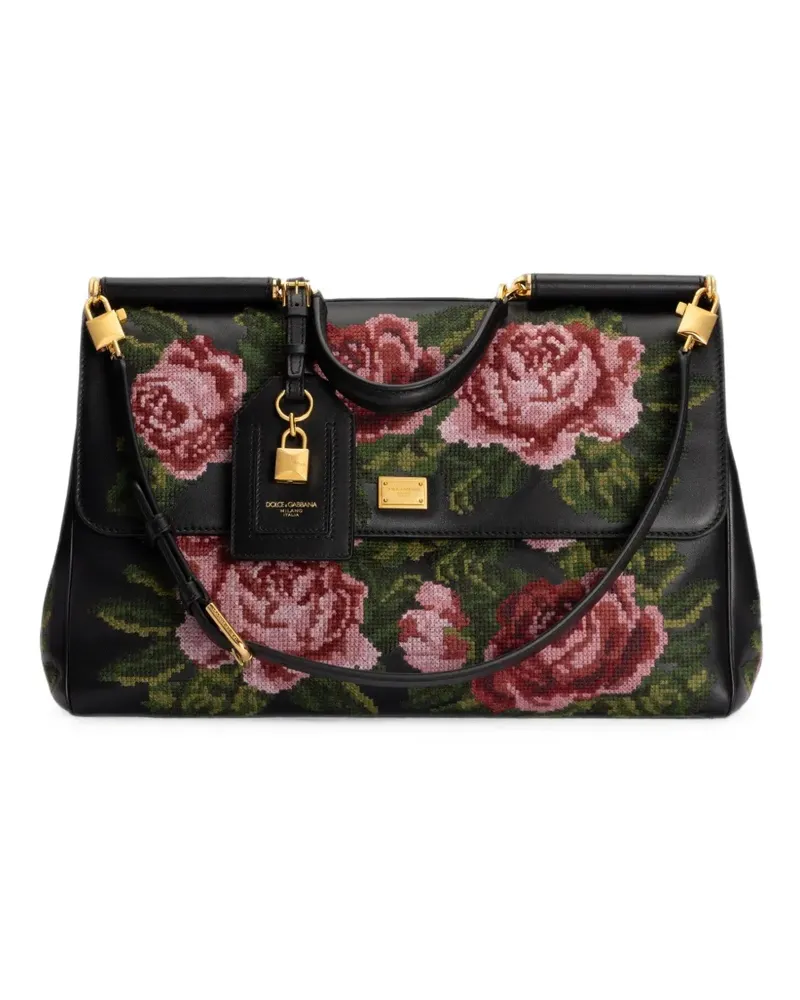 Dolce & Gabbana maxi My Sicily handbag in fine stitch embroidery - Schwarz Schwarz