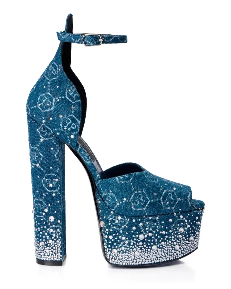 Philipp Plein monogram rhinestone platform sandals - Blau Blau
