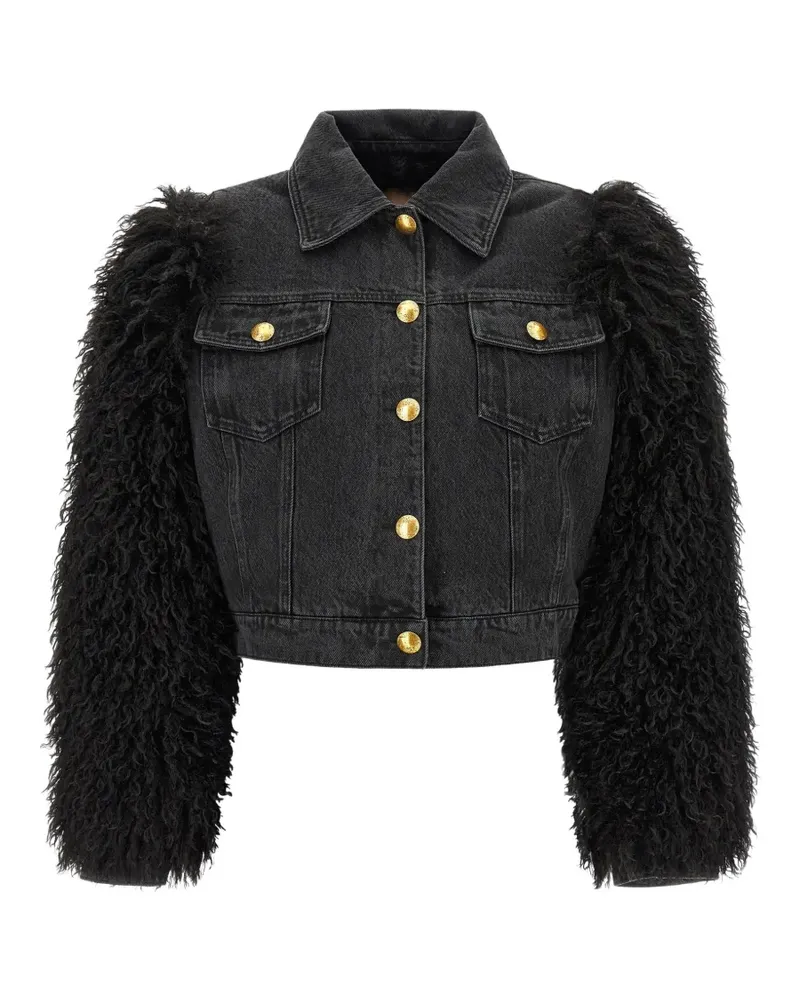 Twin-Set textured-sleeve cropped denim jacket - Schwarz Schwarz