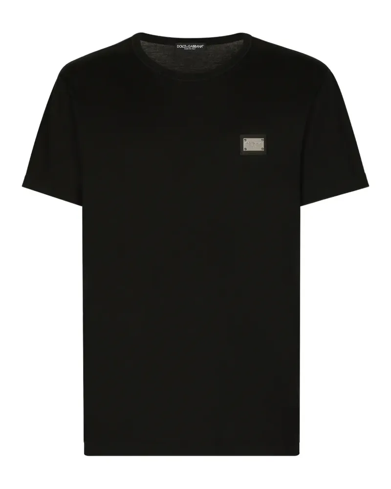 Dolce & Gabbana cotton T-shirt with branded tag - Schwarz Schwarz