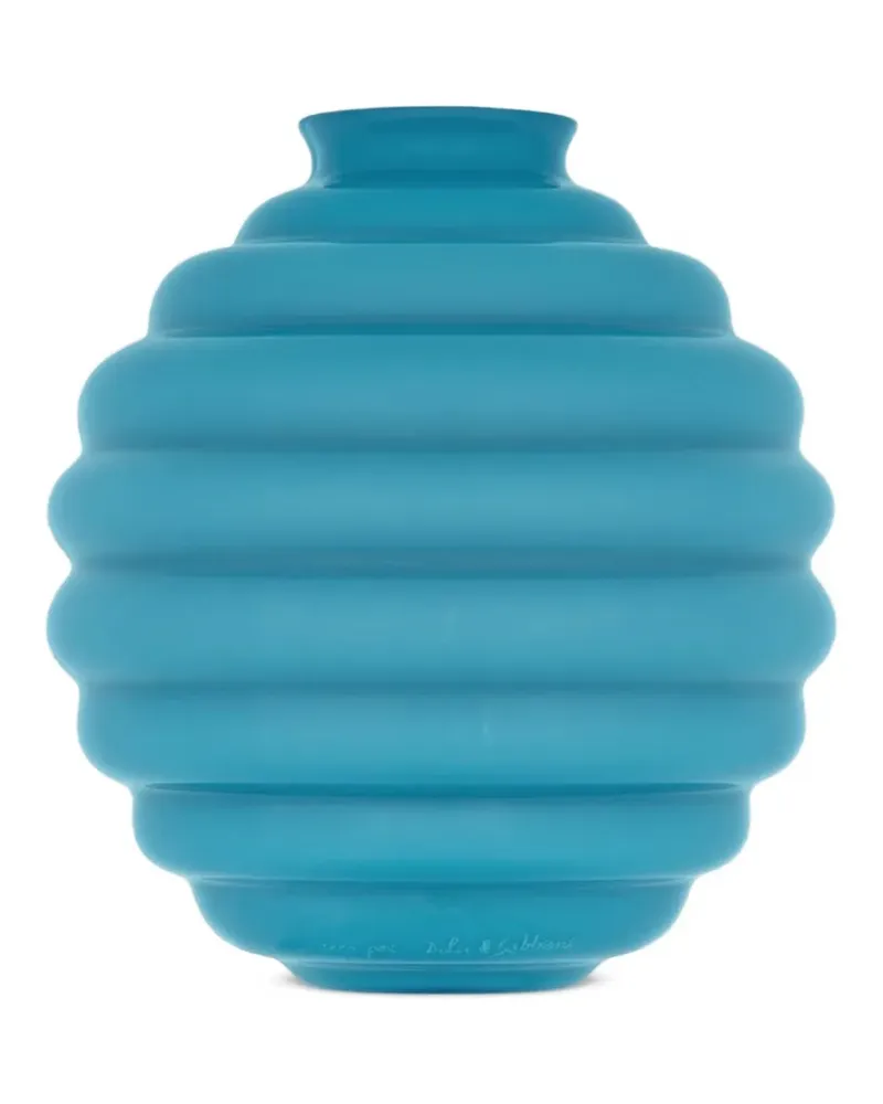 Dolce & Gabbana Gerippte runde Vase (26cm x 29cm) - Blau Blau