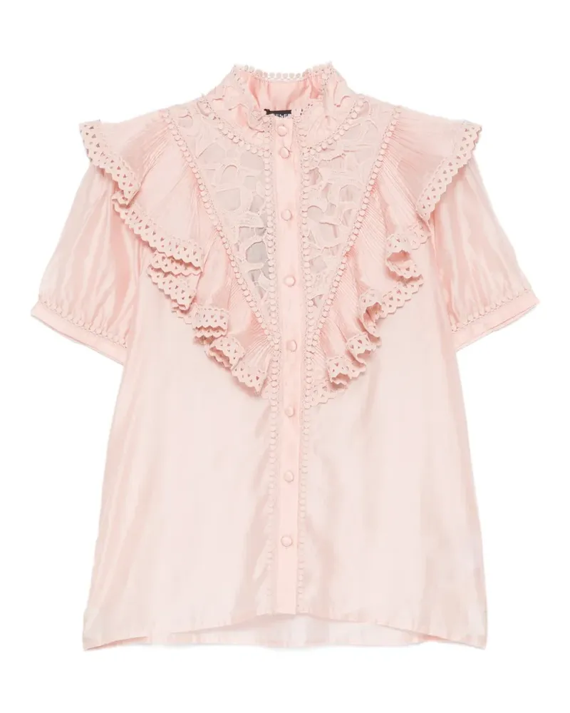 CENERE GB lace-insert ruffled blouse - Rosa Rosa