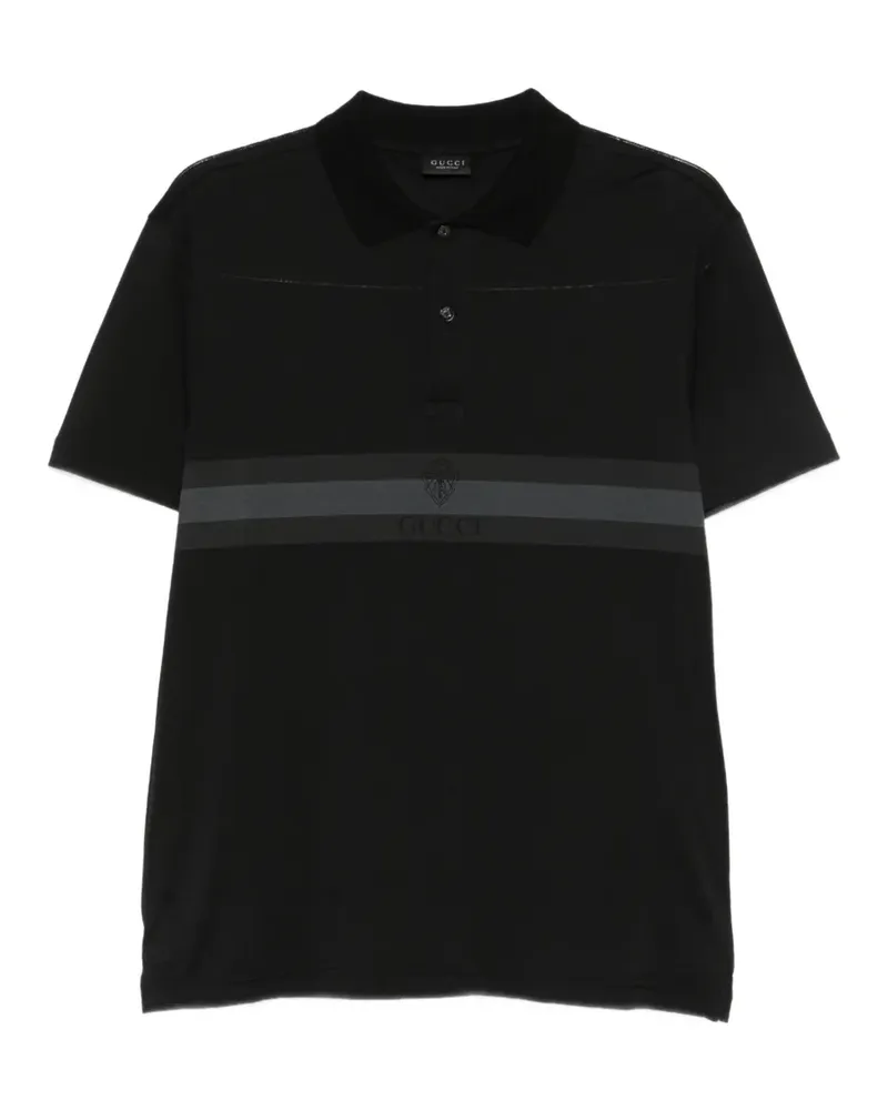Gucci Gestreiftes Poloshirt mit Logo-Print - Schwarz Schwarz
