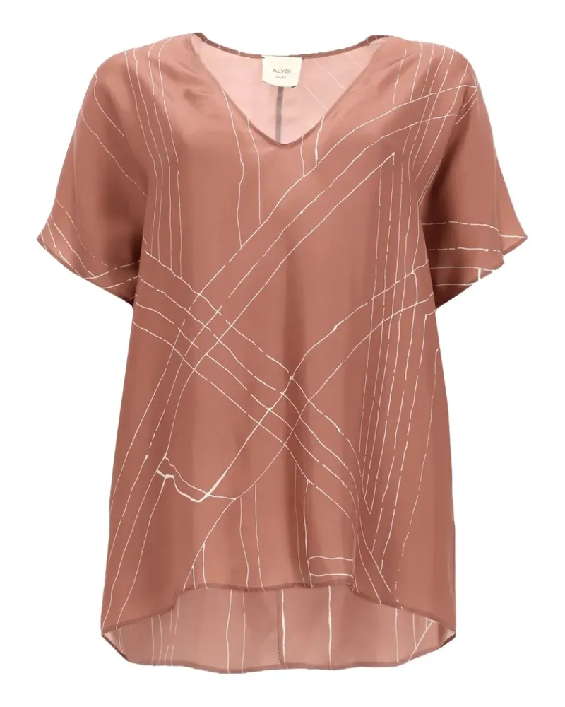 ALYSI abstract-print V-neck top - Braun Braun