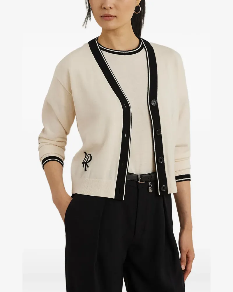 Ralph Lauren logo-embroidered contrast-trim cardigan - Nude Nude