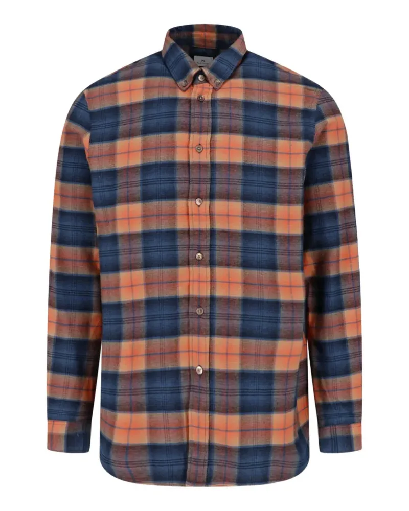Paul Smith orange and blue check cotton shirt - Blau Blau