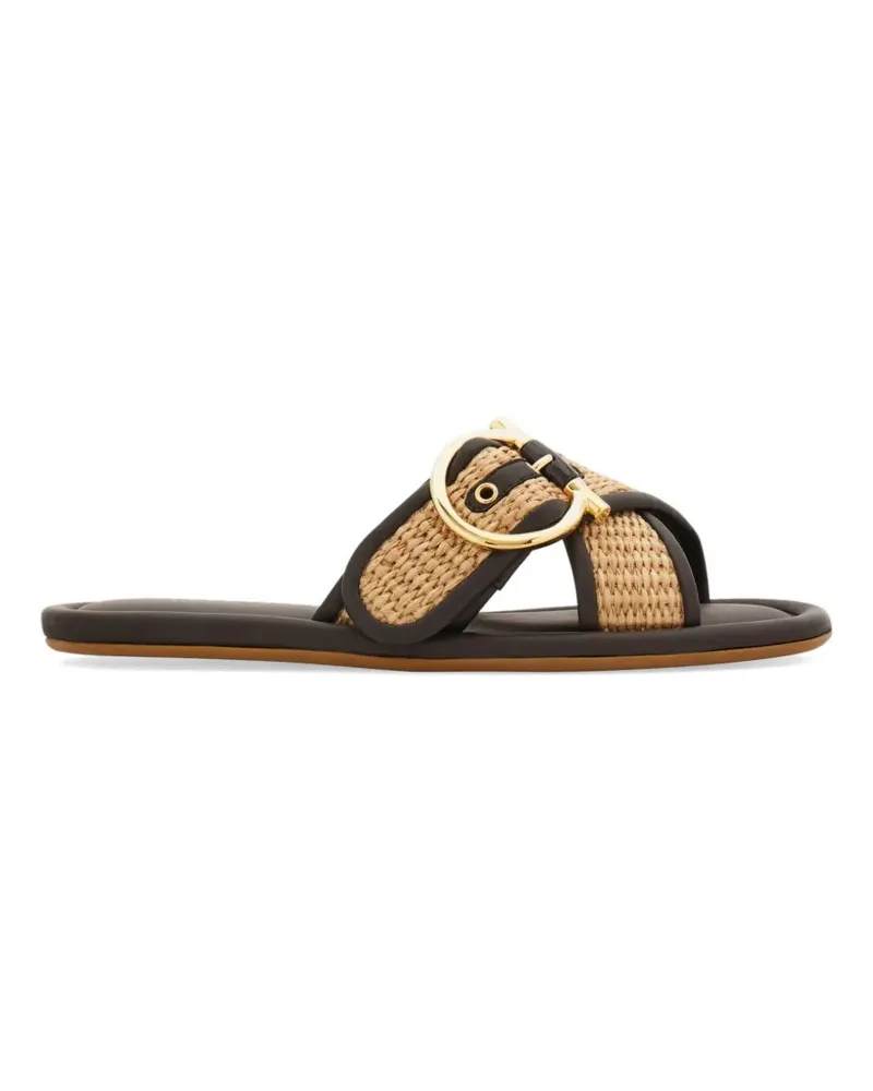 Ferragamo double strap Gancini ornament slides - Braun Braun