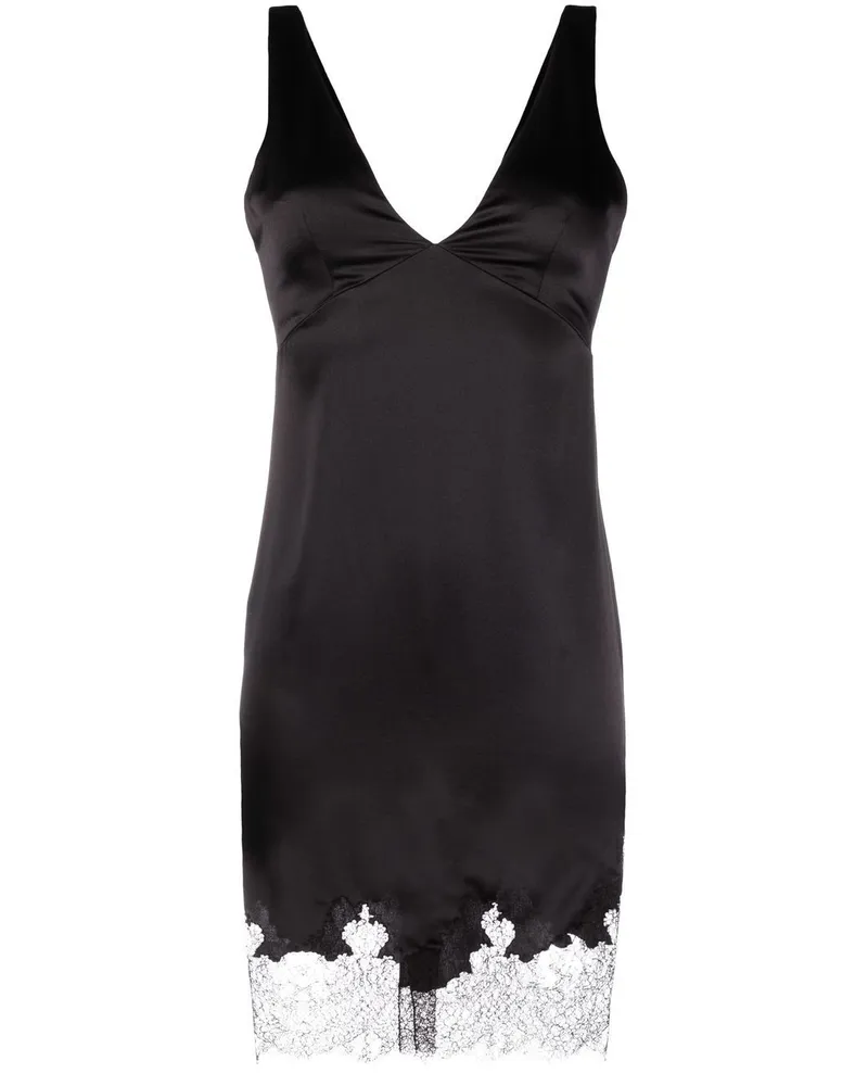 Saint Laurent Minikleid mit Spitzenbesatz - Schwarz Schwarz