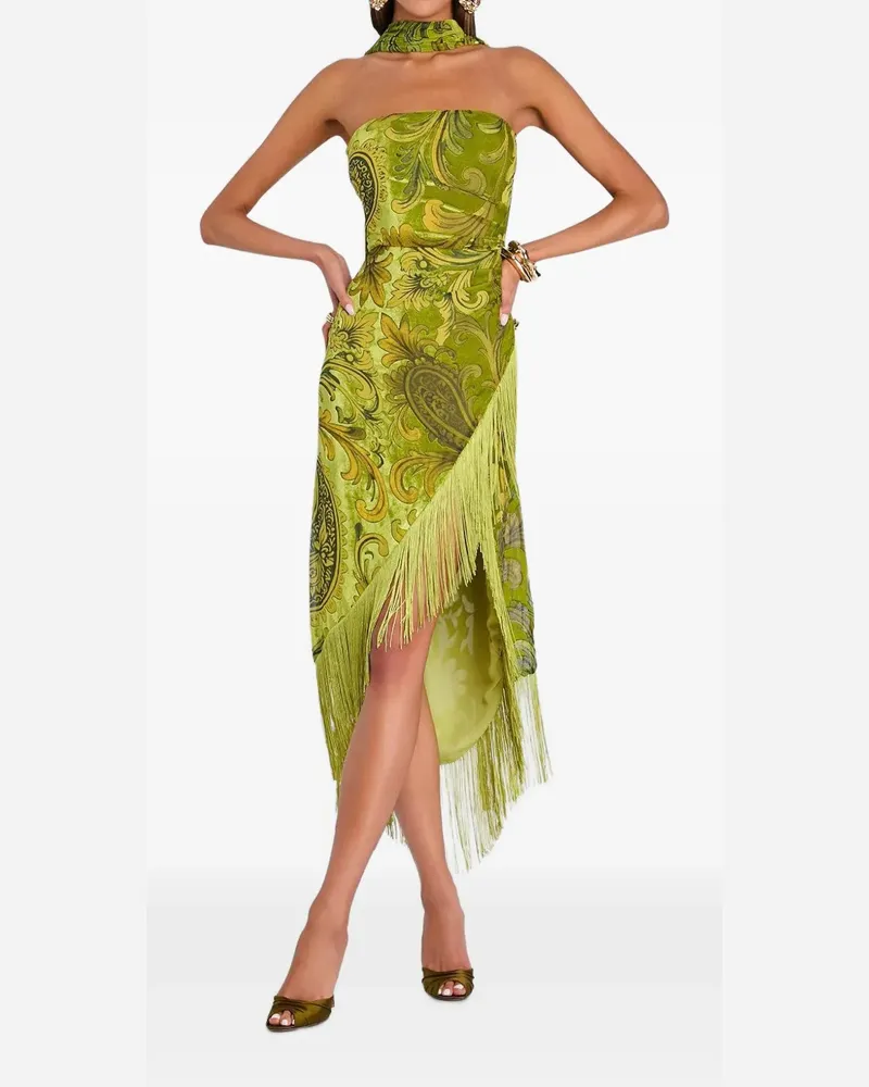 Retrofête Statice Samtkleid mit Paisley-Print - Grün Grün