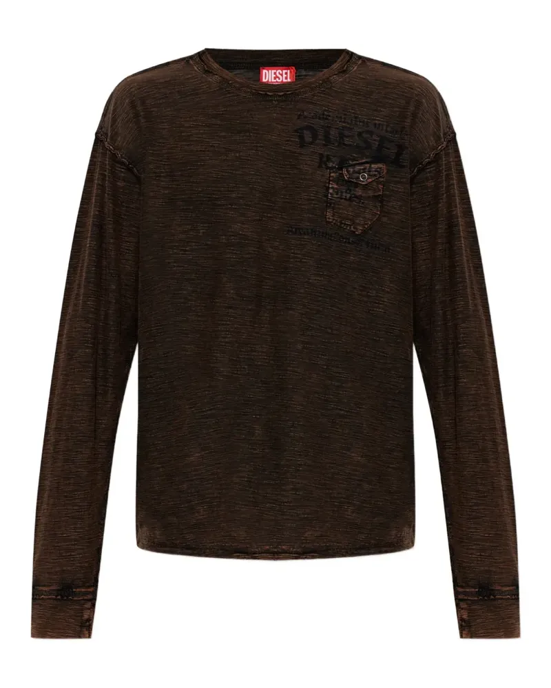 Diesel T-Ardy-Ls distressed logo-print T-shirt - Braun Braun