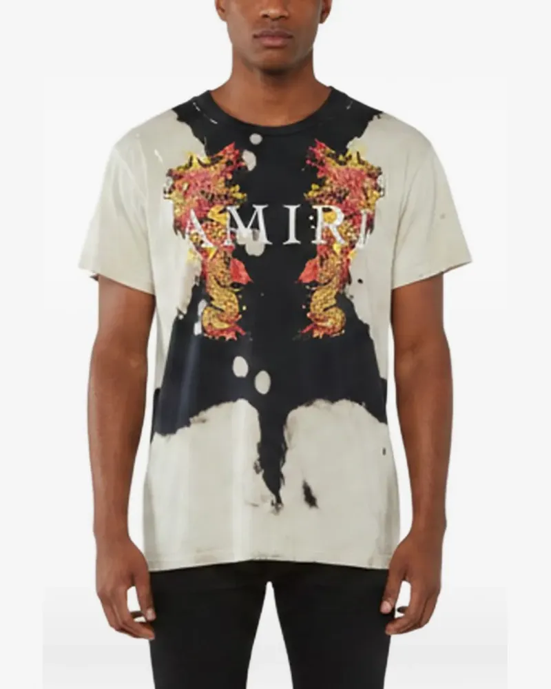 Amiri dragon-print distressed T-shirt - Nude Nude