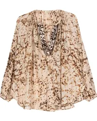 Mes Demoiselles Seidenbluse mit abstraktem Print Nude