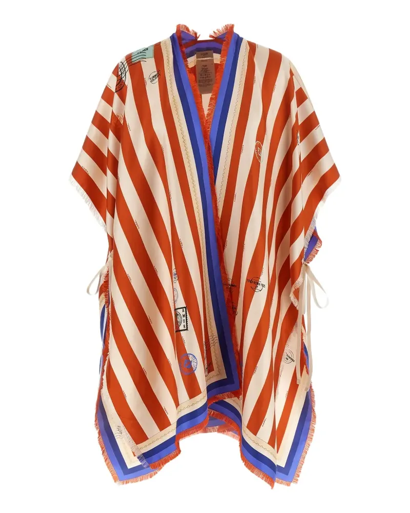 Fendi Gestreifter Poncho aus Seide - Orange Orange