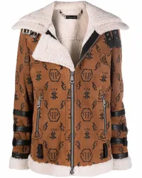 Philipp Plein Bikerjacke mit Shearling-Futter Braun