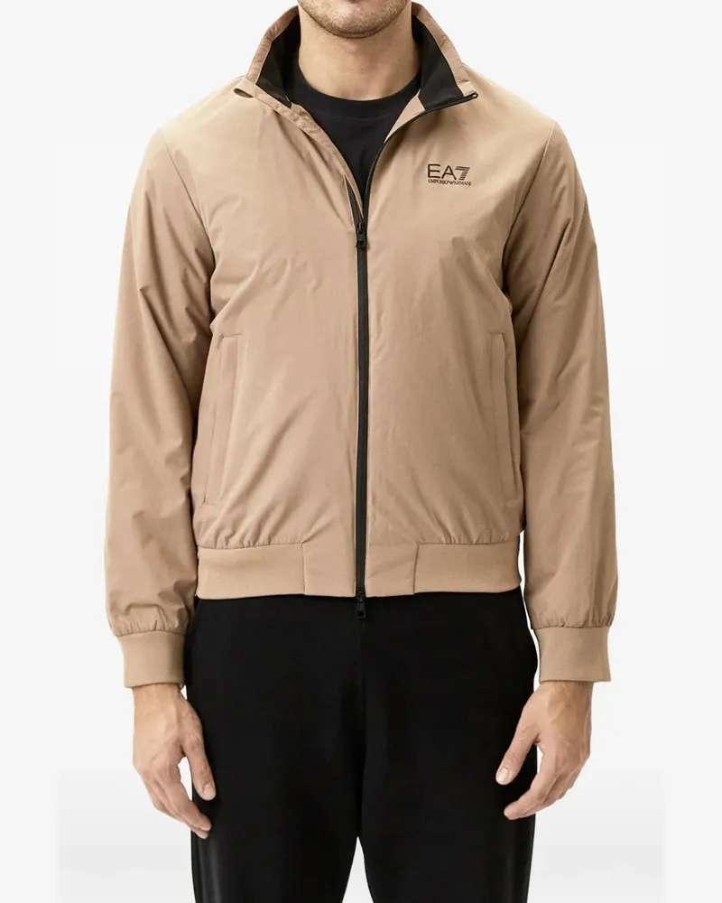 EA7 zip-up logo-detail jacket - Nude Nude