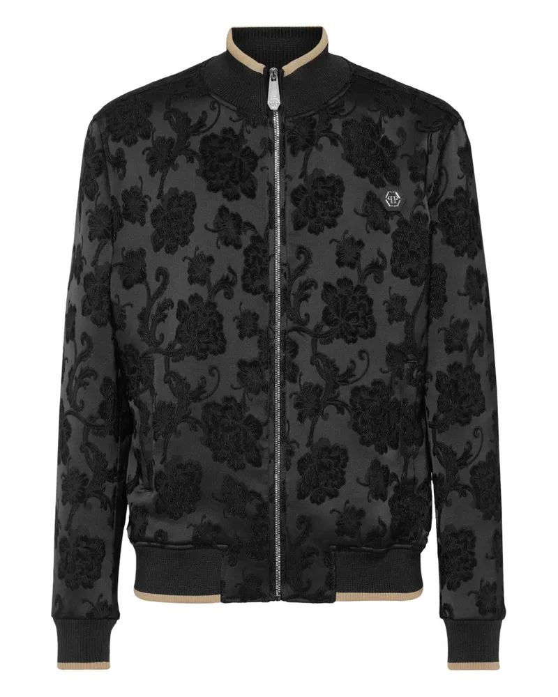 Philipp Plein Bomberjacke aus Blumen-Jacquard - Schwarz Schwarz